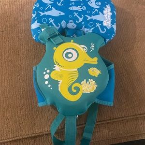 Very good life jacket for infant on up to toddler my youngest is to big